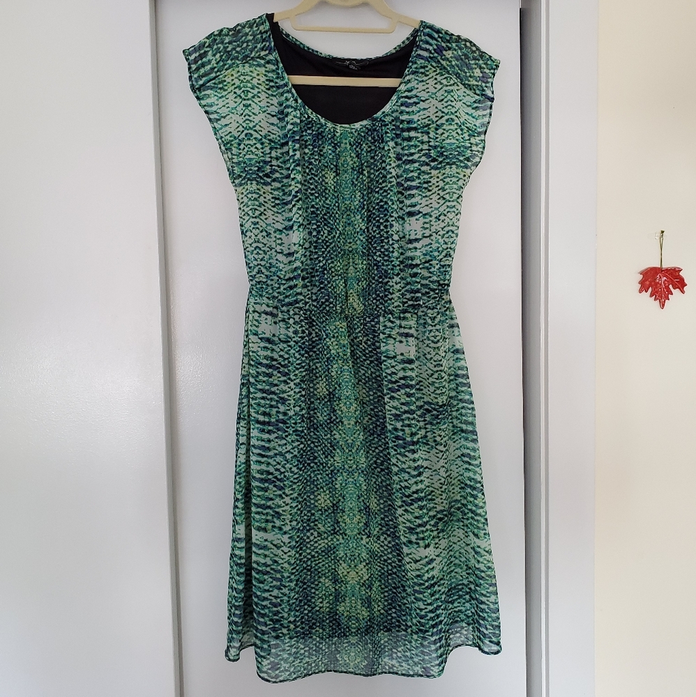 Green & Blue Snakeskin Fit & Flare Dress